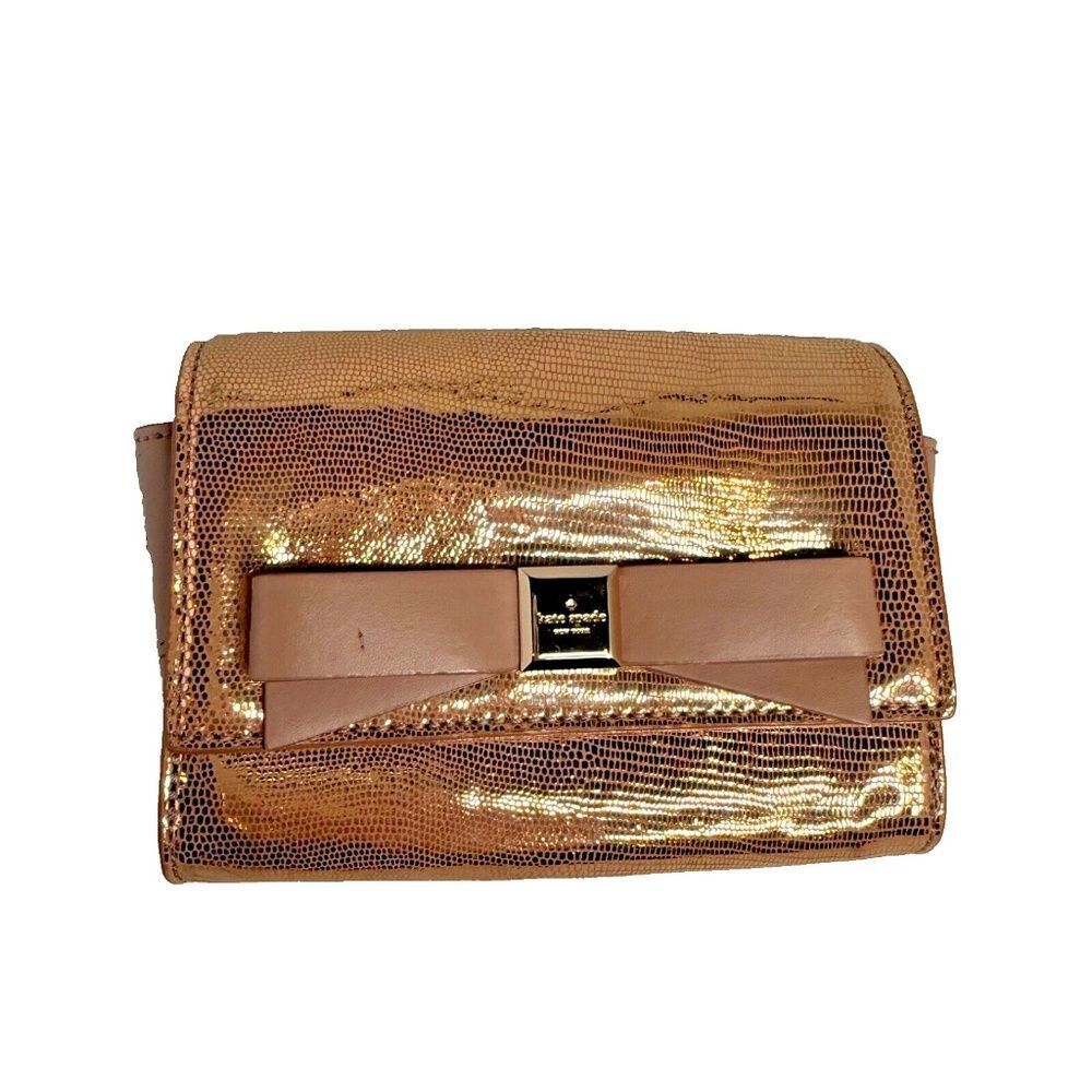 Kate Spade Gold Leather Montford Park Exotic w/Bow Crossbody Handbag $195 -NWD